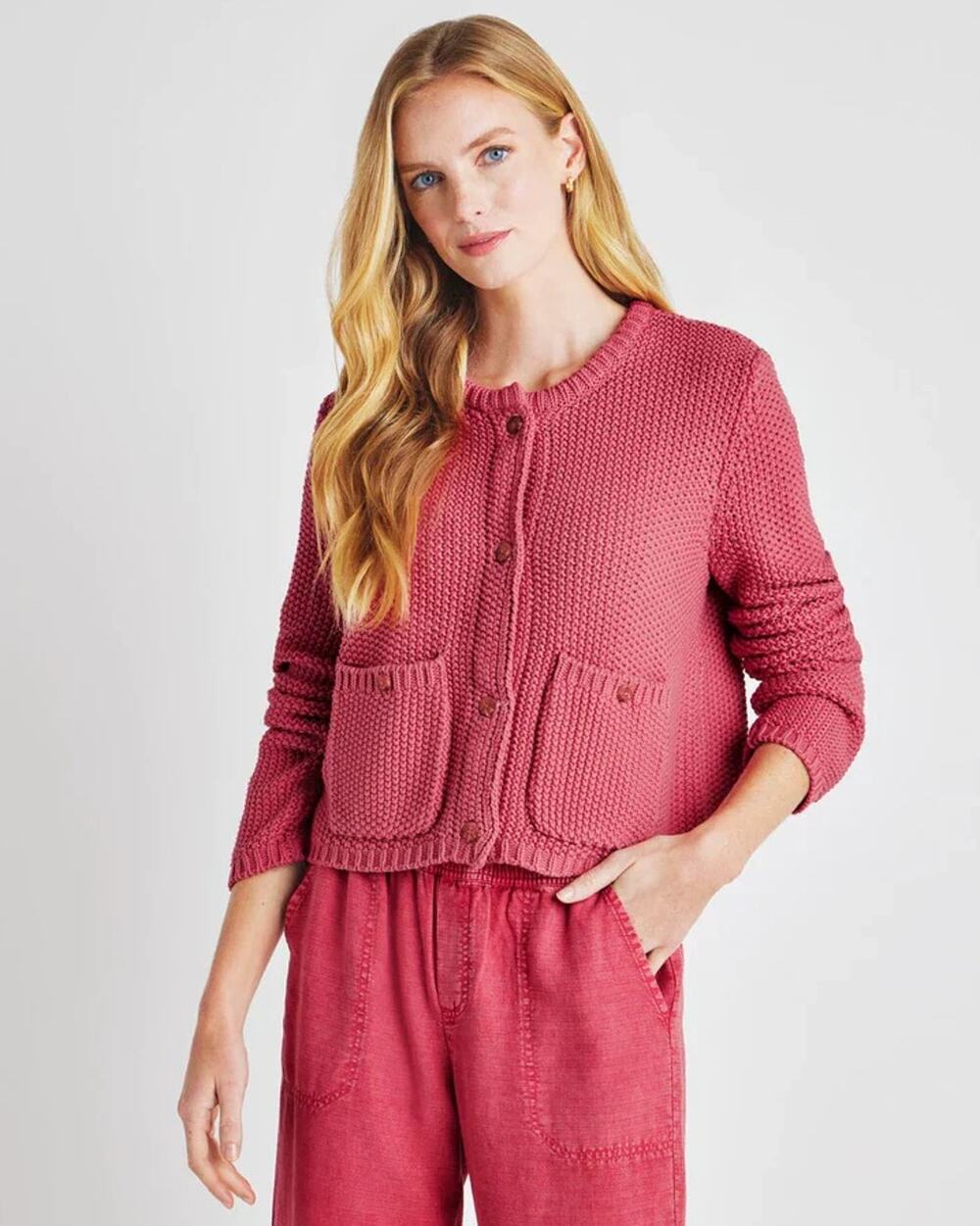 Splendid Women Coral Cotton Knit Andrea Long Sleeve Cropped Cardigan Size L